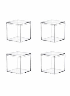 Clear Acrylic Plastic Square Cube,4 Pack Small Plastic square cube containers with Lid Storage Box 2.2x2.2x2.2Inch/55X55X55mm for Candy Pill and Tiny Jewelry