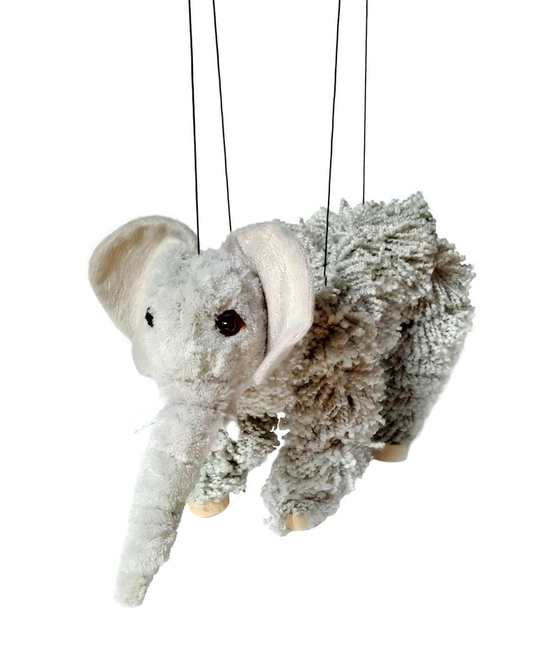 Artisan Owl Elephant Marionette Puppet Yarn Elephant with Wooden Feet Detachable Strings - Image 3