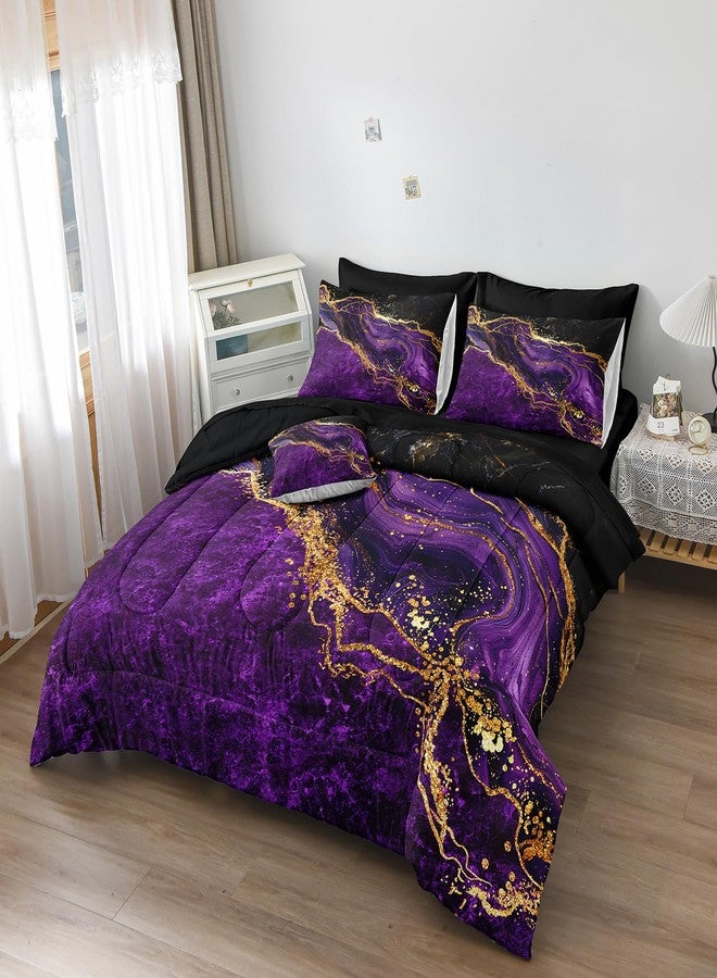 Bedorm Black Gold Comforter Set 8 Pcs Purple Marble Bedding Set King Size Bed in A Bag Purple and Black Marble Stone Texture Abstract Room Decor Black Marble Bed Comforter - Image 4