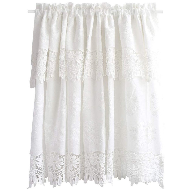 vctops Bohemian Floral Embroidered Cotton Cafe Tier Curtain with Attached Valance Country Style Lace Half Window Curtain Kitchen Curtains (59"x33",White) - Image 2