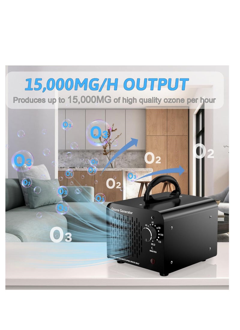 SYOSI Commercial Ozone Machine, Ozone Generator 15,000mg/h, High Capacity Ozone Machine Odor Removal, Home Ozone Generator for Car, Pet, Home, etc, Black, 1 Pcs  - Image 2