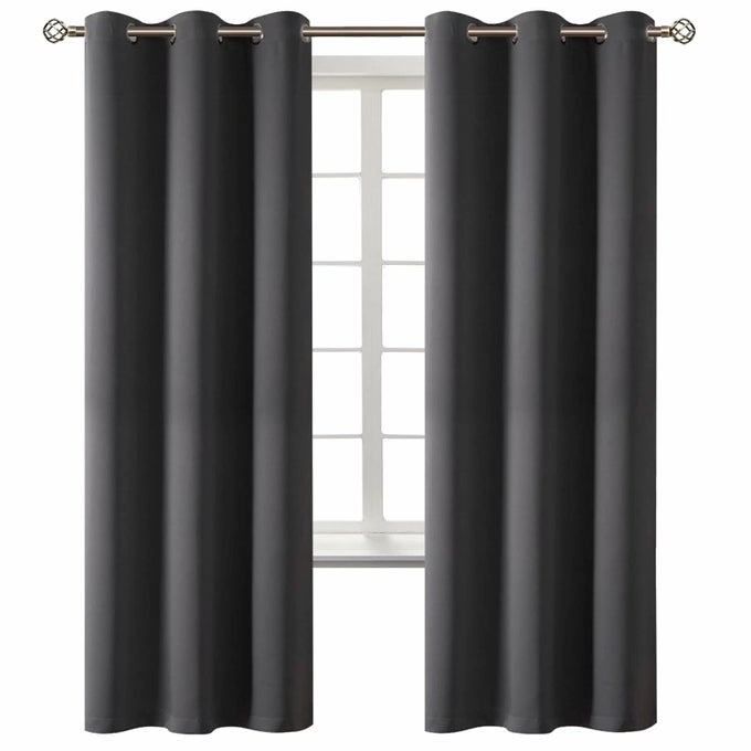 BLACKOUT CURTAINS GROMMET THERMAL INSULATED ROOM DARKENING BEDROOM AND LIVING ROOM CURTAIN SET OF 2 PANELS 42 X 72 INCH DARK GREY
