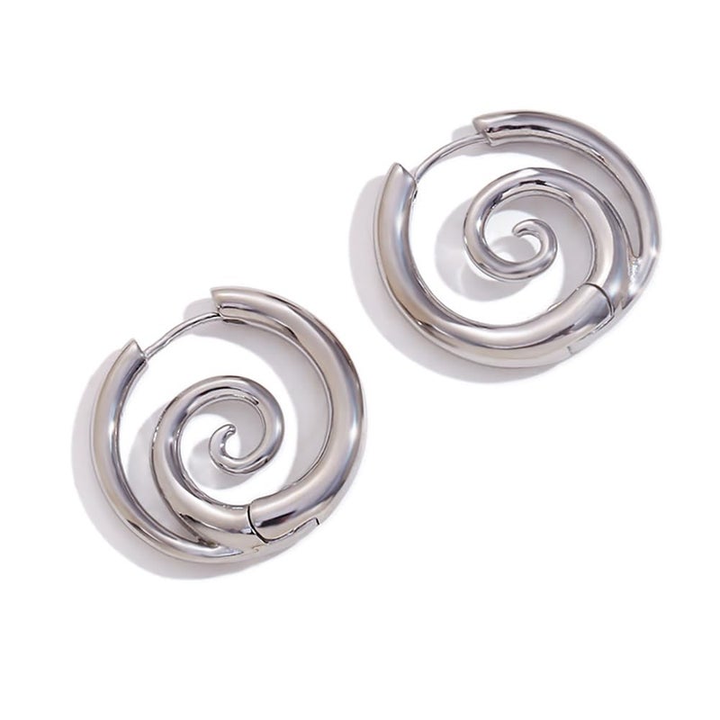 Izpack Sea Wave Spiral Hoop Earrings for Women Stainless Steel 18K Gold Plated Swirl Chunky Round Huggie Hoops Earring Fashion Birthday Jewelry Gifts Holiday (Silver) - Image 1