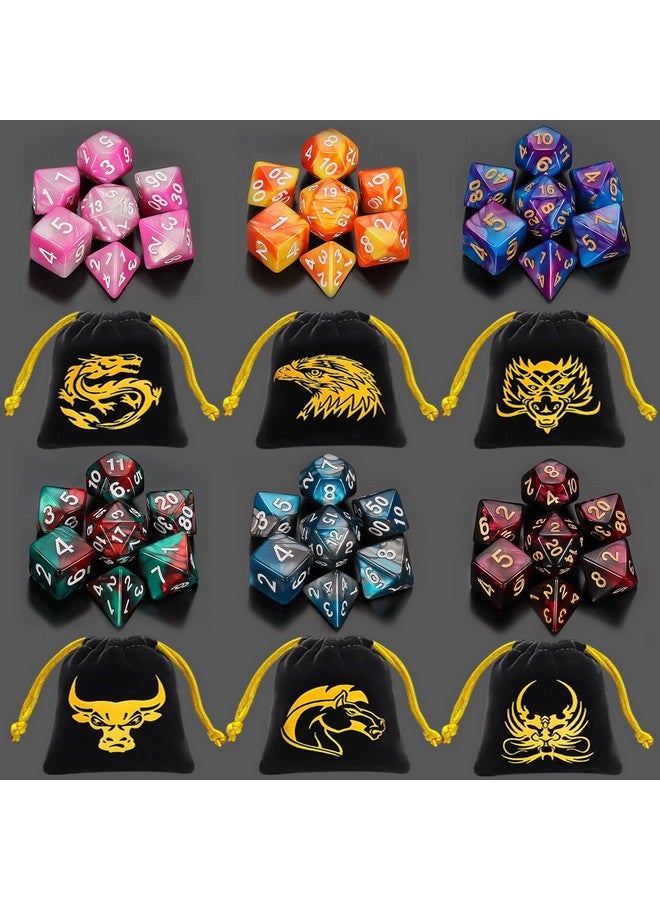 QMay DND Dice Sets - 6 X 7 Polyhedral Dice (42pcs) with 6 Drawstring Bags for Dungeons and Dragons, RPG, MTG,Role Playing Table Game - Image 3