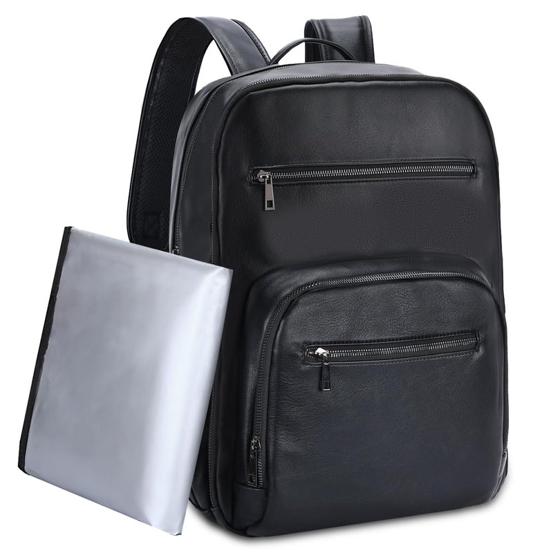 VASCHY Diaper Bag Backpack for Mum Dad Unisex Large Waterproof Vegan Leather Baby Bag with Changing PadInsulated PocketsPadded Laptop Sleeve for TravelBlack - Image 2