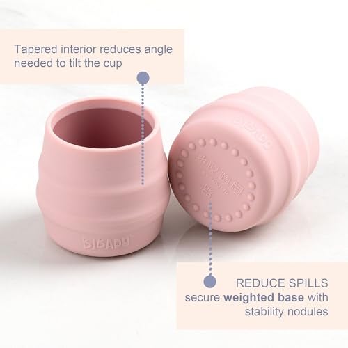 BIBaDO - Sippit Silicone Baby Cup, Blush (2-Pack) - Open Training Silicone Cups - Soft, Non Slip Grip, Weighted Base - Durable, Dishwasher Safe, BPA Free - Toddler Cups - Baby Essentials - 6 Months+ - Image 5
