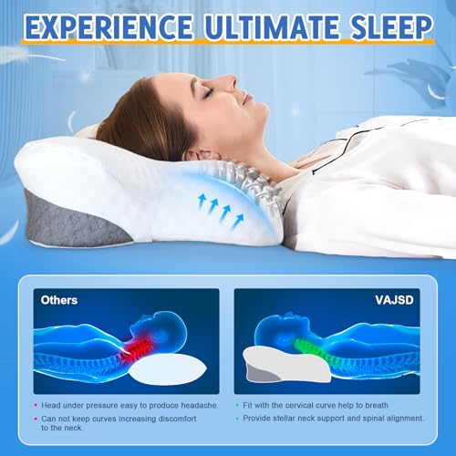 VJASD Cervical Neck Pillows with Memory Foam - Neck Pillows for Pain Relief Contour Memory Foam Pillows Ergonomic Neck Support - Adjustable Orthopedic Bed Pillows with Breathable Pillowcase for Sleeping - Image 3