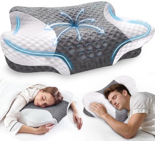 VJASD Cervical Neck Pillows with Memory Foam - Neck Pillows for Pain Relief Contour Memory Foam Pillows Ergonomic Neck Support - Adjustable Orthopedic Bed Pillows with Breathable Pillowcase for Sleeping - Image 1