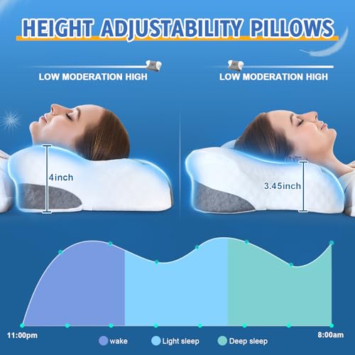 VJASD Cervical Neck Pillows with Memory Foam - Neck Pillows for Pain Relief Contour Memory Foam Pillows Ergonomic Neck Support - Adjustable Orthopedic Bed Pillows with Breathable Pillowcase for Sleeping - Image 5