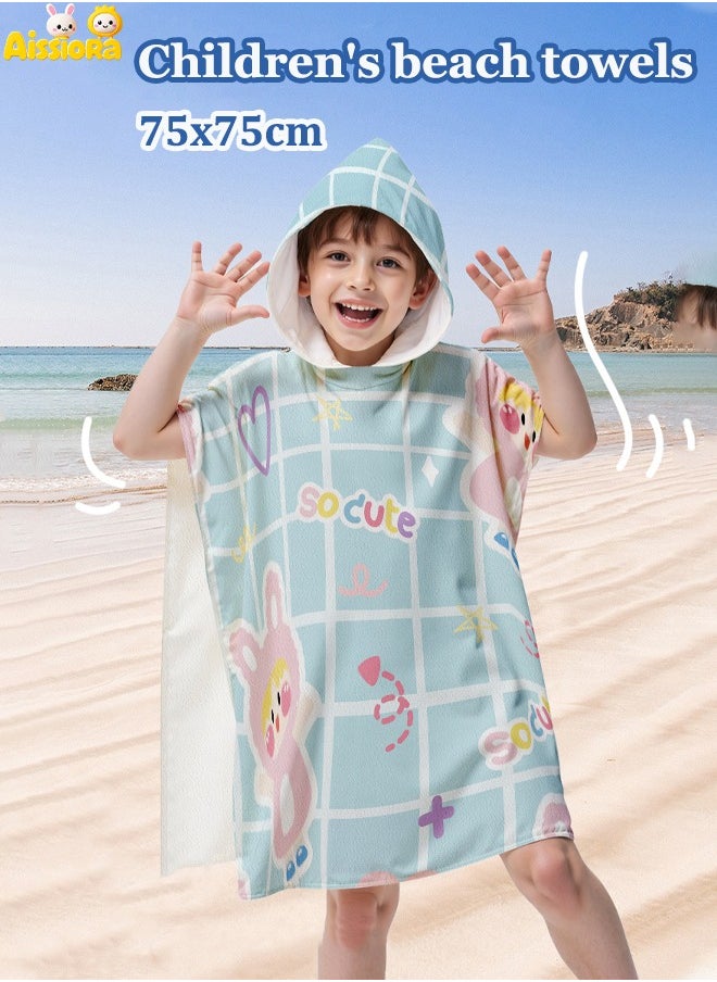 Aissiora Beach towels for children Absorbent beach towels Children's hooded cape bath towel Children's cartoon bath towels Super water absorption  - Image 1