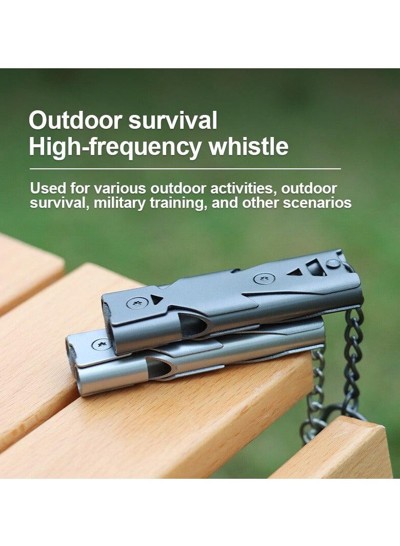 AROAQ Stainless Steel Double Pipe Whistle, High Decibel Outdoor Survival Whistle, Lightweigth And Durable Whistle Pendant Keychain For Camping Hiking, Outdoor Survival Gear, (1pc, Black) - Image 2