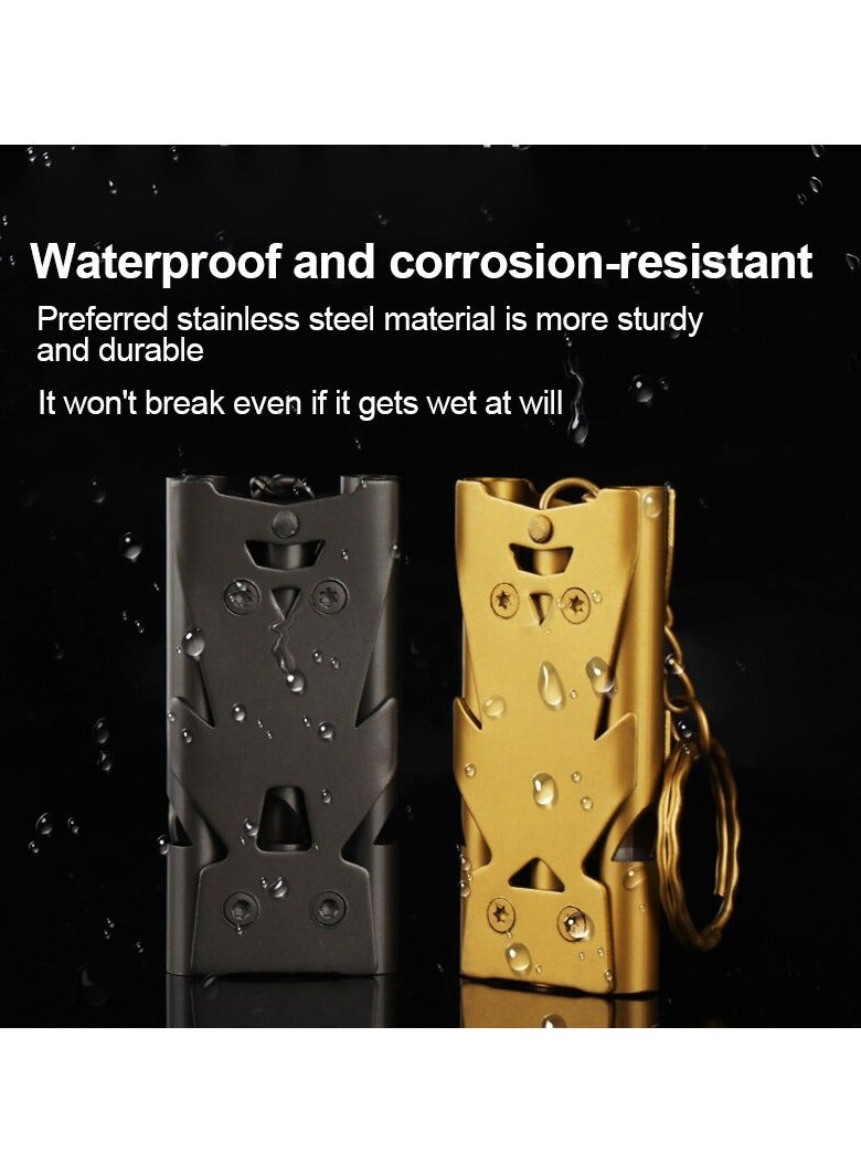 AROAQ Stainless Steel Double Pipe Whistle, High Decibel Outdoor Survival Whistle, Lightweigth And Durable Whistle Pendant Keychain For Camping Hiking, Outdoor Survival Gear, (1pc, Black) - Image 3