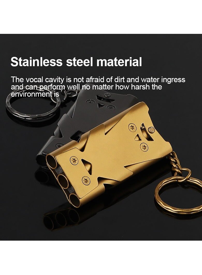 AROAQ Stainless Steel Double Pipe Whistle, High Decibel Outdoor Survival Whistle, Lightweigth And Durable Whistle Pendant Keychain For Camping Hiking, Outdoor Survival Gear, (1pc, Black) - Image 4