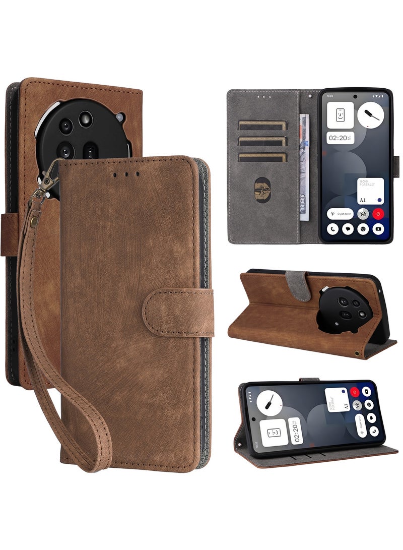 غطاء فليب لهاتف Nothing Phone 3a Pro مع حزام يد من جلد PU، حماية كاملة ضد الصدمات، محفظة فوليوم بتقنية RFID ضد السرقة - Image 1