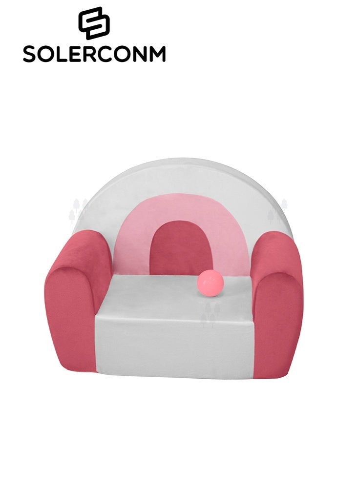 سولاكان كرسي أطفال صغير مبطن بتصاميم حيوانات لطيفة باللونين الوردي والأبيض، أريكة مريحة لغرفة الأطفال أو غرفة النوم أو غرفة اللعب - Image 1