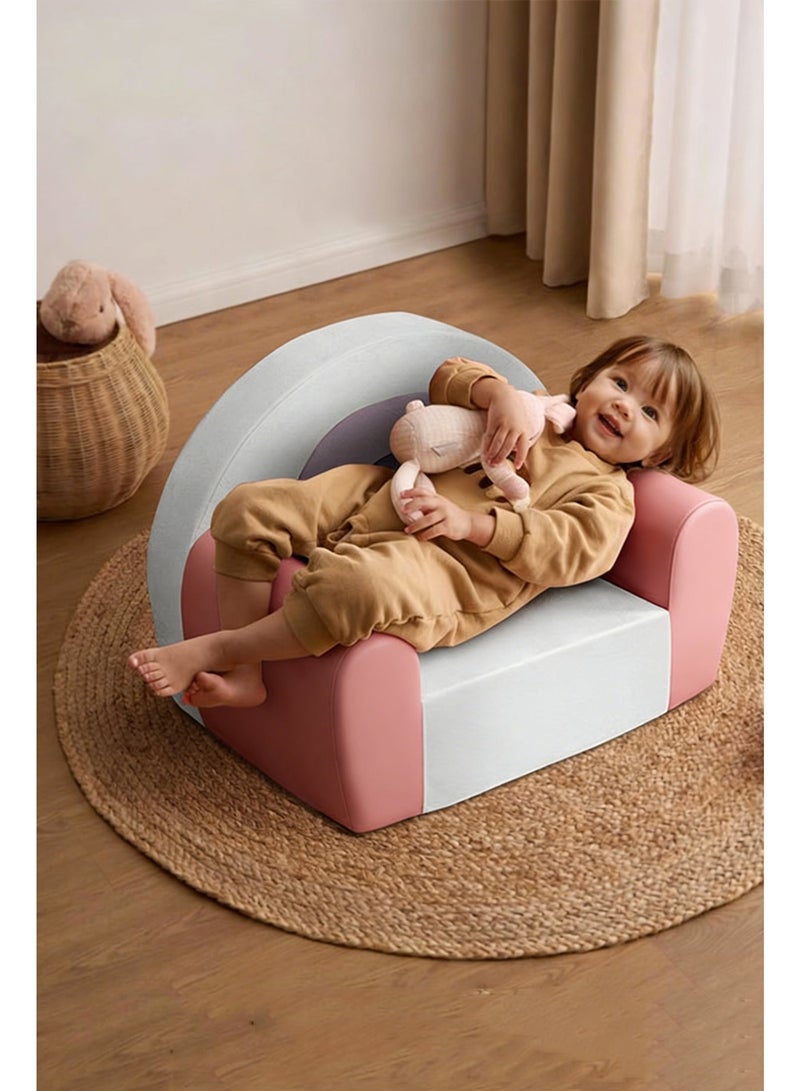 سولاكان كرسي أطفال صغير مبطن بتصاميم حيوانات لطيفة باللونين الوردي والأبيض، أريكة مريحة لغرفة الأطفال أو غرفة النوم أو غرفة اللعب - Image 2