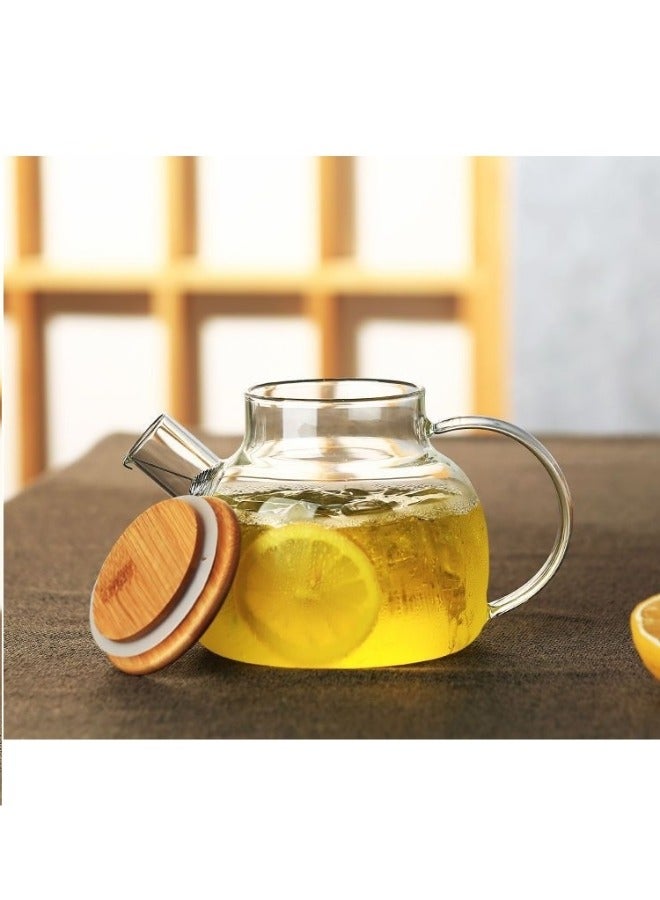 Halamodo 1L Glass Teapot with A Bamboo Lid, Heat Resistant Stove Safe, with Removable Filter Infuser, Suit for Loose Leaf and Blooming Tea Maker - Image 2