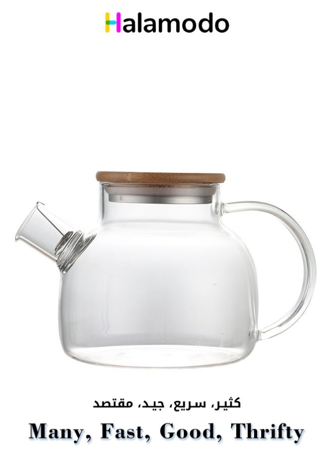 Halamodo 1L Glass Teapot with A Bamboo Lid, Heat Resistant Stove Safe, with Removable Filter Infuser, Suit for Loose Leaf and Blooming Tea Maker - Image 1