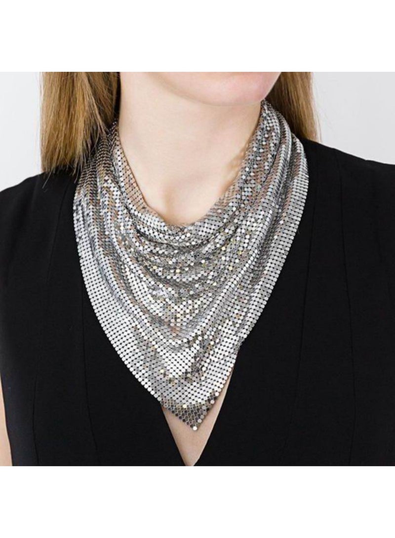 Metal sequined triangle scarf silk scarf necklace personality exaggerated necklace necklace jewelry-silver - Image 5