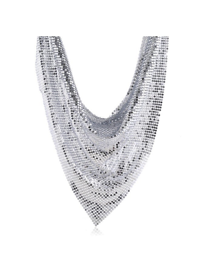 Metal sequined triangle scarf silk scarf necklace personality exaggerated necklace necklace jewelry-silver - Image 3