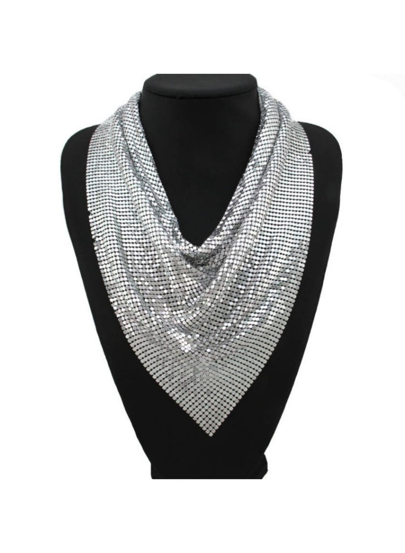 Metal sequined triangle scarf silk scarf necklace personality exaggerated necklace necklace jewelry-silver - Image 4