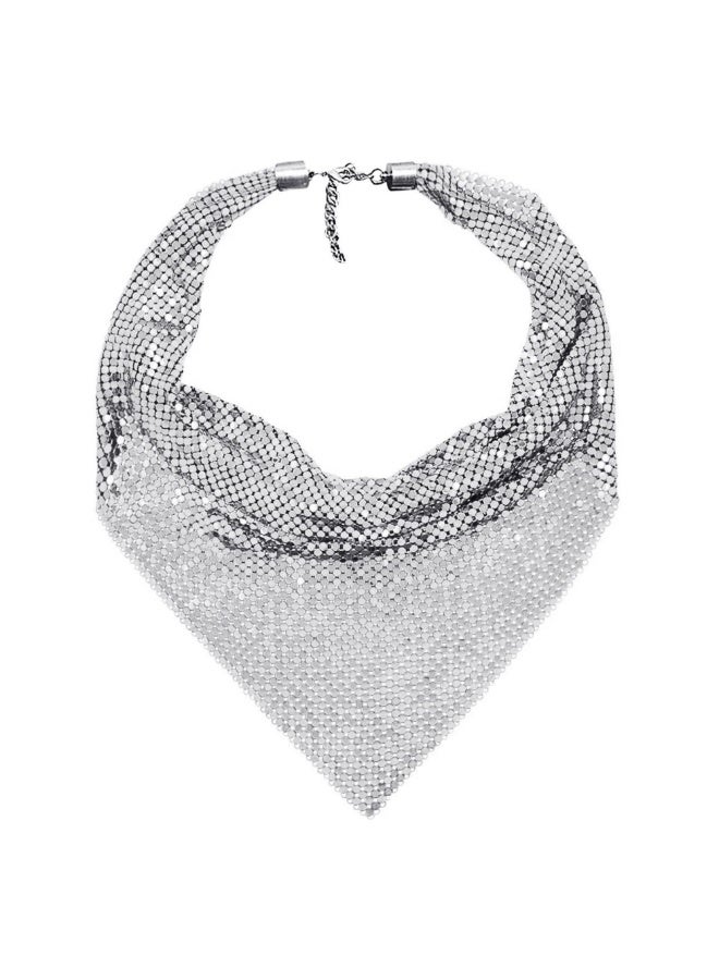 Metal sequined triangle scarf silk scarf necklace personality exaggerated necklace necklace jewelry-silver - Image 1