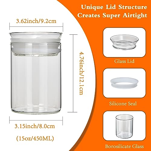 ZENS 15oz Glass Food Storage Jars Set of 3, Clear Glass Canisters with Airtight Lids, Small Container Spice Jars for Kitchen Herbs, Sugar, Blooming Tea, Candy - Image 4
