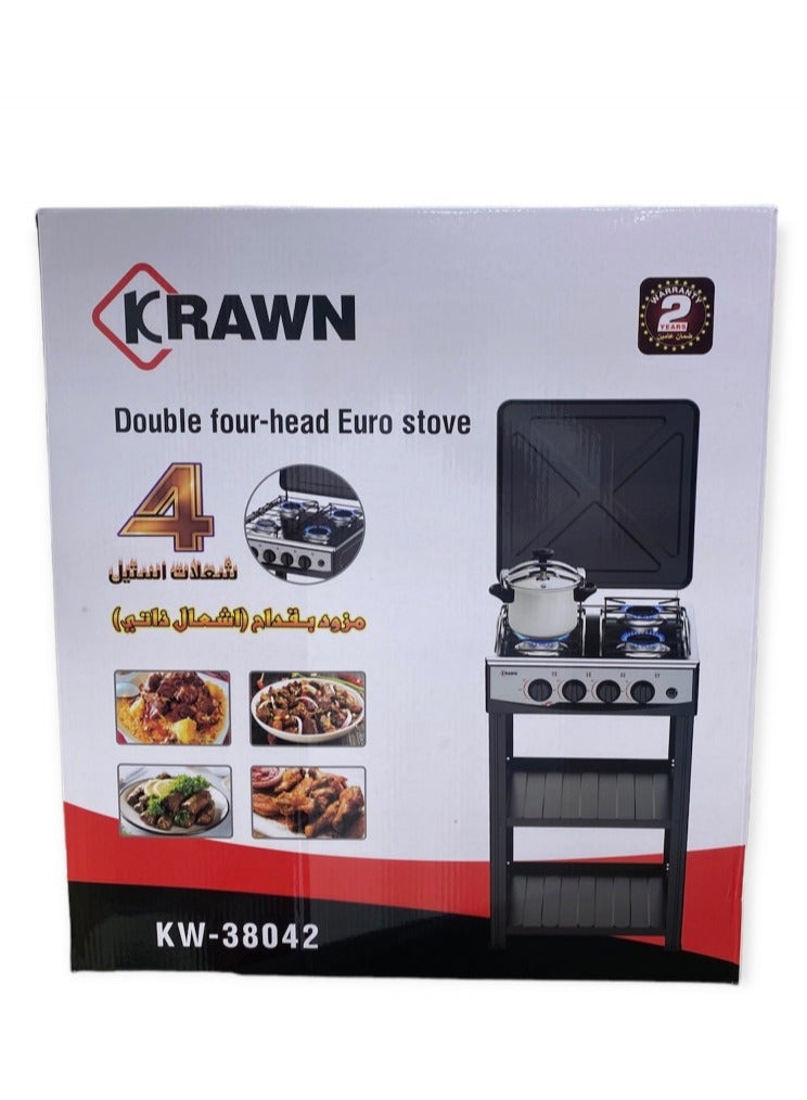 KRAWN Gas Stove 4 Burners With Self Ignition 38042 ستيل - Image 1