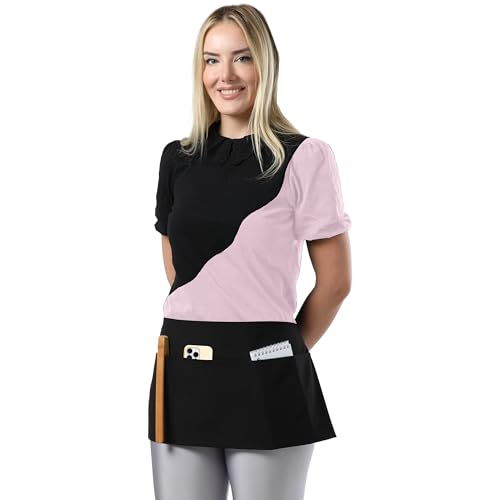 TOSHE Waist Apron with 3 Pockets Waterdrop Resistant Premium Cotton Waitress Apron 10 Color Option Server Apron Chef Apron (Black) - Image 1