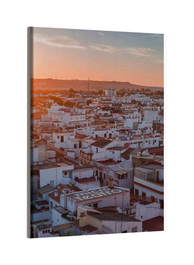 RKN City Sun Set Printed Framed Canvas Wall Art White/Grey 60x80centimeter - Image 1