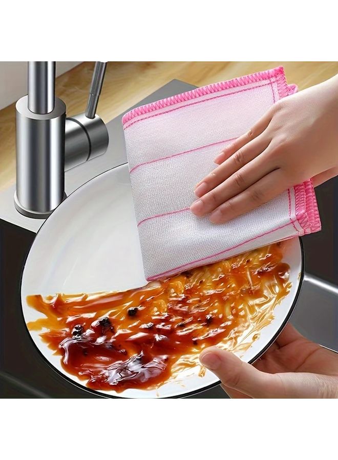 10 Pcs Ultra Absorbent Microfiber Dish Cloths Reusable Kitchen Towels Pink White Stripes - Image 2