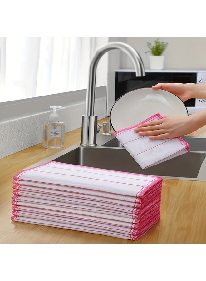 10 Pcs Ultra Absorbent Microfiber Dish Cloths Reusable Kitchen Towels Pink White Stripes - Image 5