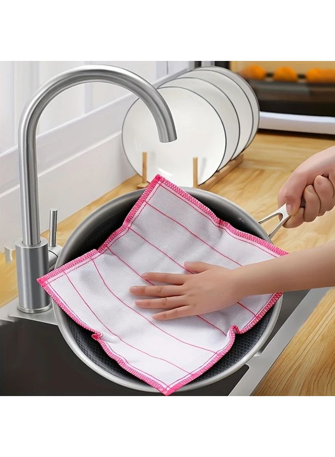10 Pcs Ultra Absorbent Microfiber Dish Cloths Reusable Kitchen Towels Pink White Stripes - Image 1