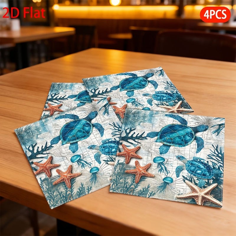 4pcs Marine Life Napkins Patterned Reusable Table Decor for Parties Celebrations - Image 1