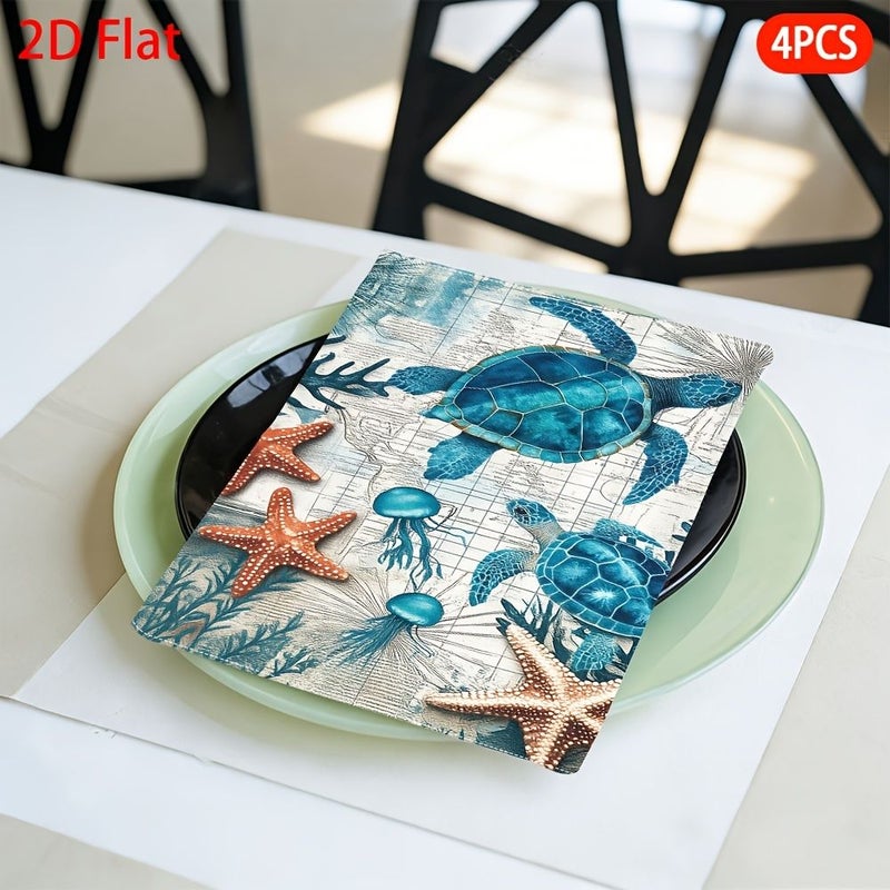 4pcs Marine Life Napkins Patterned Reusable Table Decor for Parties Celebrations - Image 2