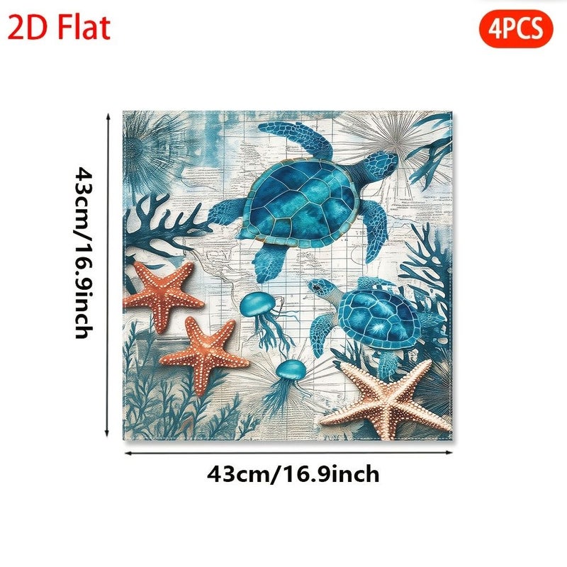 4pcs Marine Life Napkins Patterned Reusable Table Decor for Parties Celebrations - Image 3