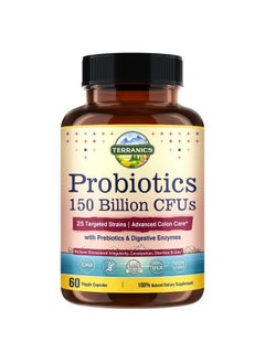 Daily Probiotics For Men & Women 150 Billion 25 Strains Colon Care Probiotics With Prebiotics & Enzymes Healthy Regularity Delayed Release Shelf Stable 60 Veggie Caps