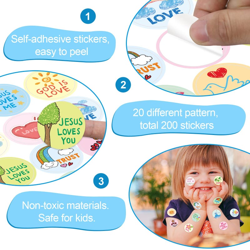 Fancy Land Kid-Drawn Christian Stickers Easter Religious Sticker for Kids Church Sunday School VBS Activities Party Favors 200Pcs - Image 5