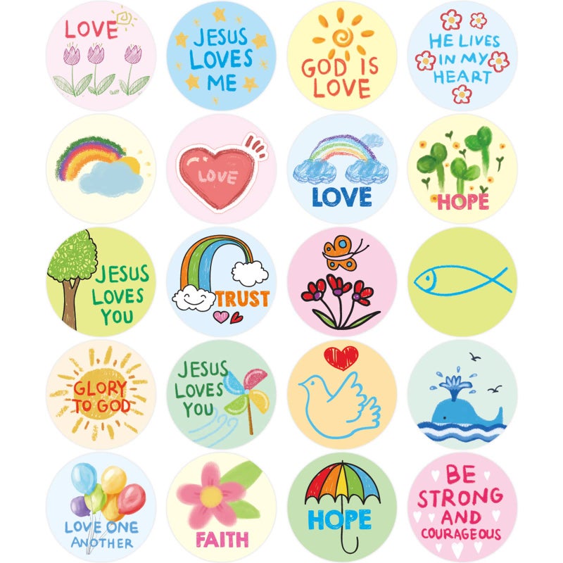 Fancy Land Kid-Drawn Christian Stickers Easter Religious Sticker for Kids Church Sunday School VBS Activities Party Favors 200Pcs - Image 1
