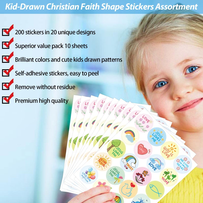 Fancy Land Kid-Drawn Christian Stickers Easter Religious Sticker for Kids Church Sunday School VBS Activities Party Favors 200Pcs - Image 4