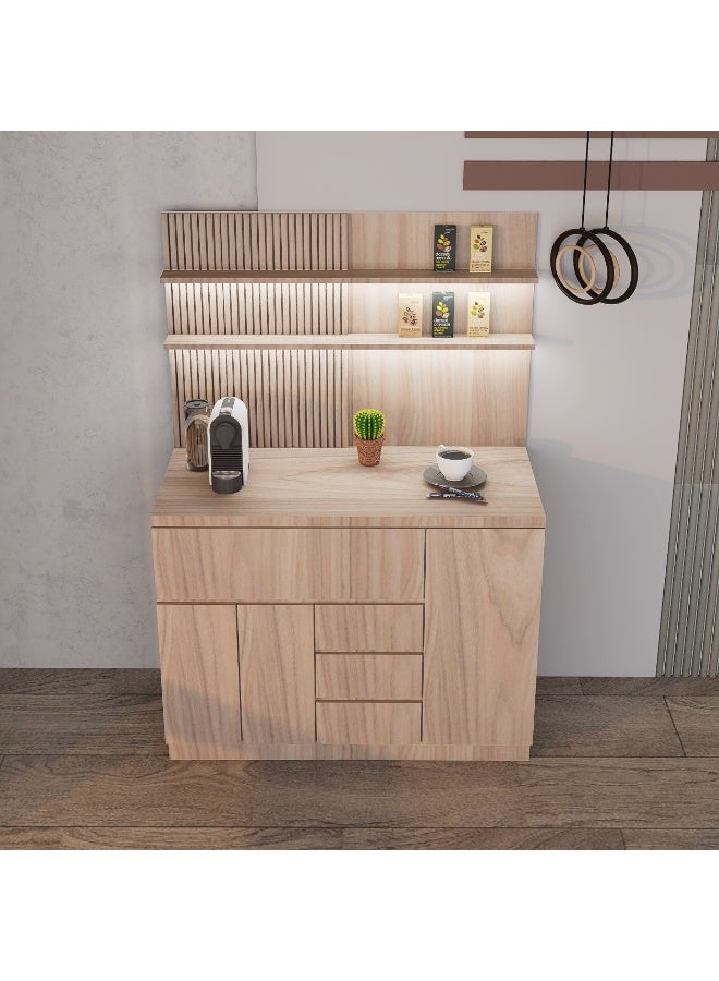 كوفي وورلد ركن قهوة أنيق بتصميم عصري, درج محصول و اكواب مع رفين علوية وخلفية بتكسيات - Image 4