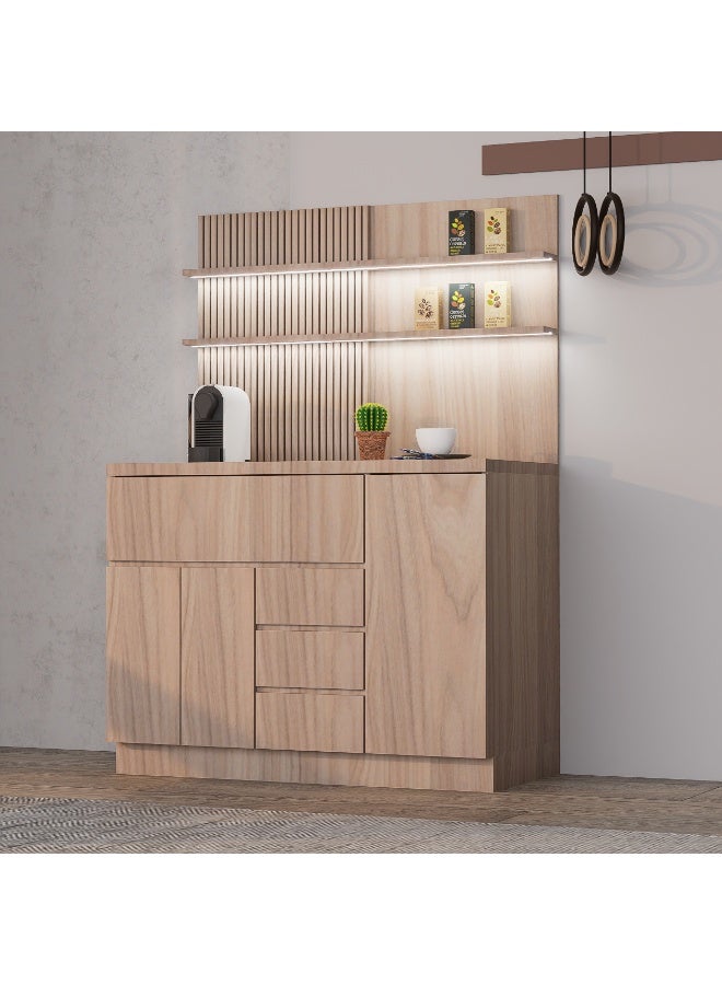 كوفي وورلد ركن قهوة أنيق بتصميم عصري, درج محصول و اكواب مع رفين علوية وخلفية بتكسيات - Image 3