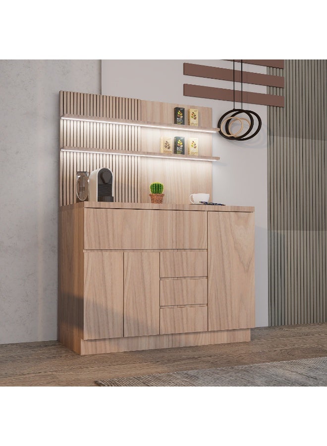 كوفي وورلد ركن قهوة أنيق بتصميم عصري, درج محصول و اكواب مع رفين علوية وخلفية بتكسيات - Image 1