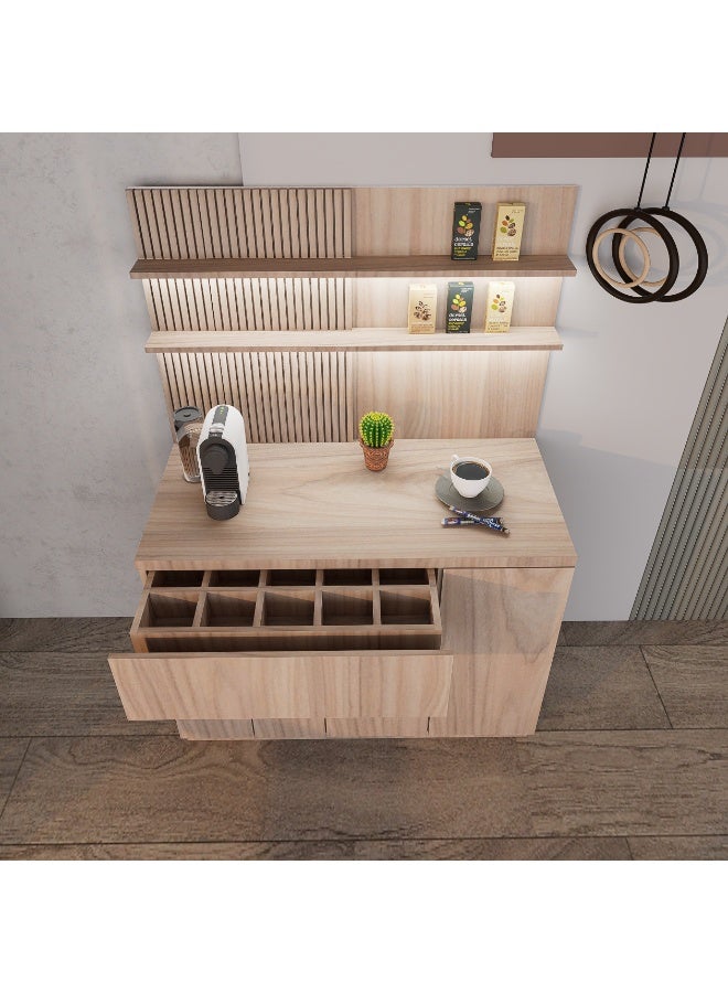 كوفي وورلد ركن قهوة أنيق بتصميم عصري, درج محصول و اكواب مع رفين علوية وخلفية بتكسيات - Image 5