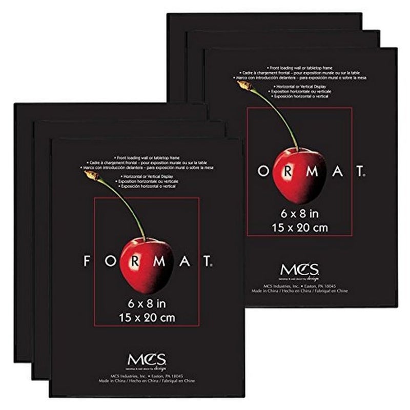 MCS Format 6x8 Picture Frame Black, Vertical & Horizontal Wall Hanging or Tabletop Easel for Small Photos & Art Prints (6-Pack)