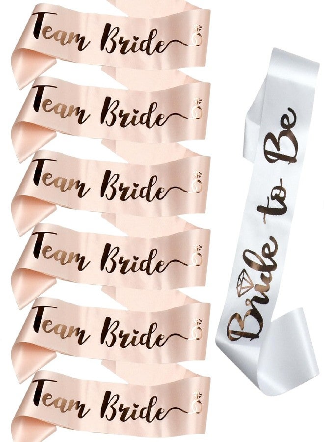 Luwigs Team Bride 7pcs Satin Sash Set - 6 Team Bride Sashes + 1 Bride to Be Sash Bridesmaids Sashes for Wedding Bridal Shower Party Decorations (Pink&White) - Image 1