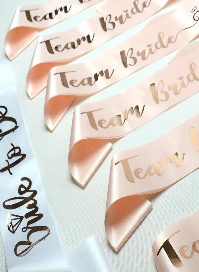 Luwigs Team Bride 7pcs Satin Sash Set - 6 Team Bride Sashes + 1 Bride to Be Sash Bridesmaids Sashes for Wedding Bridal Shower Party Decorations (Pink&White) - Image 5