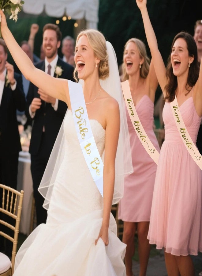 Luwigs Team Bride 7pcs Satin Sash Set - 6 Team Bride Sashes + 1 Bride to Be Sash Bridesmaids Sashes for Wedding Bridal Shower Party Decorations (Pink&White) - Image 2