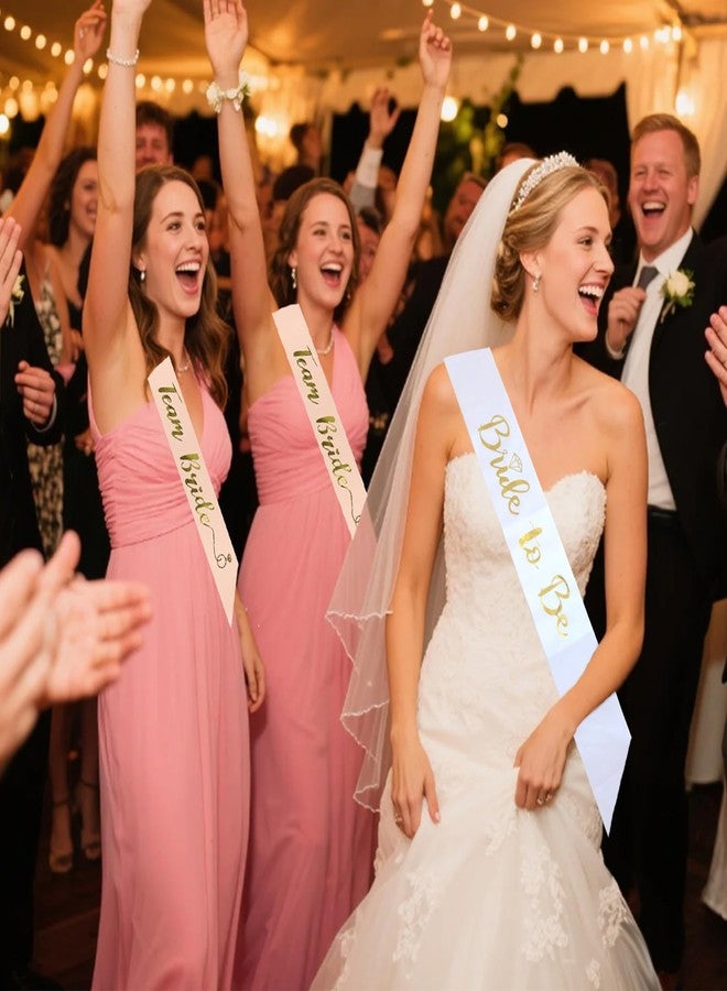 Luwigs Team Bride 7pcs Satin Sash Set - 6 Team Bride Sashes + 1 Bride to Be Sash Bridesmaids Sashes for Wedding Bridal Shower Party Decorations (Pink&White) - Image 3
