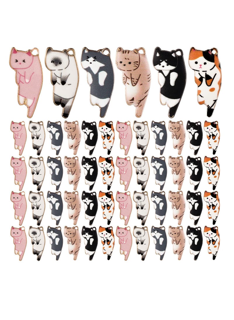 SYOSI Enamel Cat Charms for Jewelry Making 6 Styles Cute Cat Enamel Pendant Animal Charms for DIY Making Earring Necklace Bracelet Handicraft Supplies Alloy Accessories (42 Pieces) - Image 1